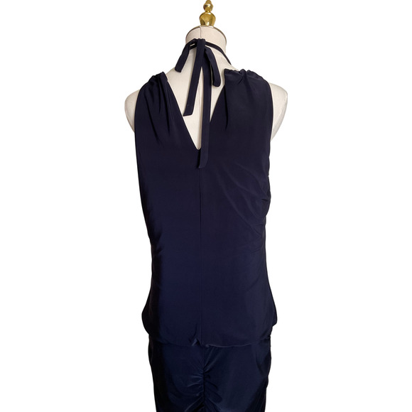 Cach'e Women's 8 Navy Blue Dress Halter Bodycon Ruched Metal Necklace - Picture 13 of 13